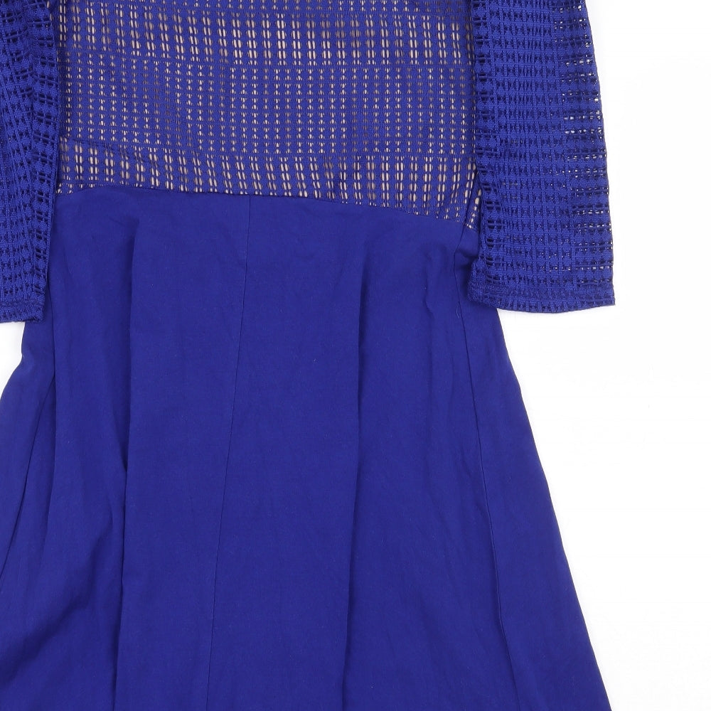 Dorothy Perkins Womens Blue Geometric Cotton A-Line Size 14 Off the Shoulder Pullover