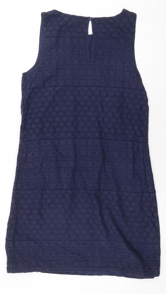 Papaya Womens Blue Geometric 100% Cotton Pencil Dress Size 12 Scoop Neck Button - Cut Out Holes