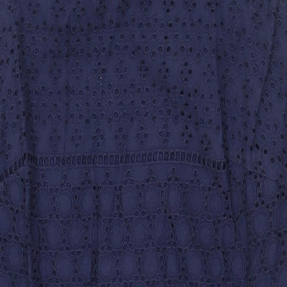 Papaya Womens Blue Geometric 100% Cotton Pencil Dress Size 12 Scoop Neck Button - Cut Out Holes