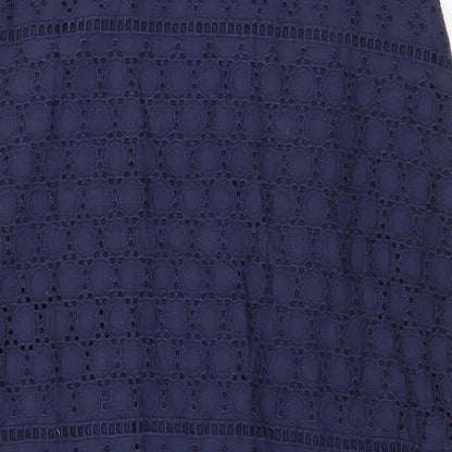 Papaya Womens Blue Geometric 100% Cotton Pencil Dress Size 12 Scoop Neck Button - Cut Out Holes