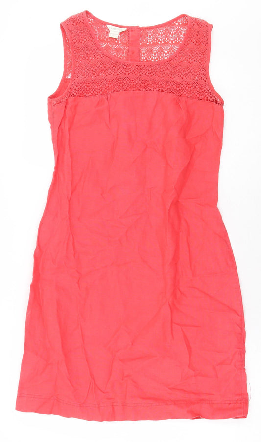 Monsoon Womens Red Geometric 100% Cotton Pencil Dress Size 8 Scoop Neck Button