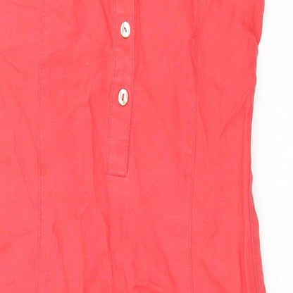 Monsoon Womens Red Geometric 100% Cotton Pencil Dress Size 8 Scoop Neck Button