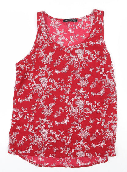 Atmosphere Womens Red Floral Polyester Basic Tank Size 12 Scoop Neck