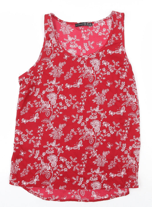 Atmosphere Womens Red Floral Polyester Basic Tank Size 12 Scoop Neck