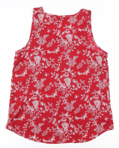Atmosphere Womens Red Floral Polyester Basic Tank Size 12 Scoop Neck
