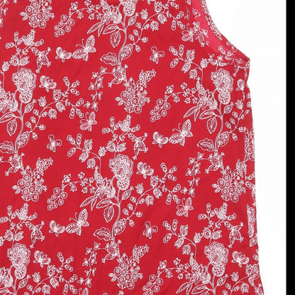Atmosphere Womens Red Floral Polyester Basic Tank Size 12 Scoop Neck