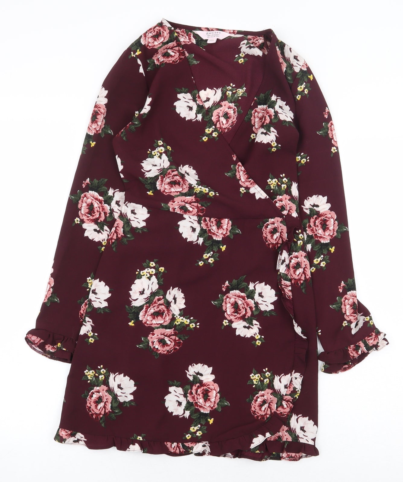 Miss Selfridge Womens Red Floral Polyester A-Line Size 6 V-Neck Pullover