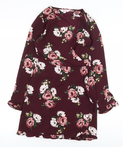 Miss Selfridge Womens Red Floral Polyester A-Line Size 6 V-Neck Pullover