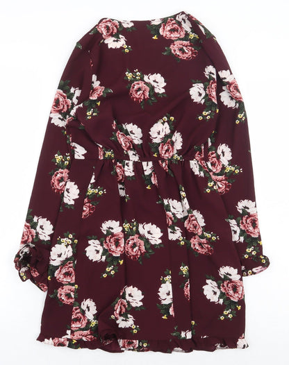 Miss Selfridge Womens Red Floral Polyester A-Line Size 6 V-Neck Pullover