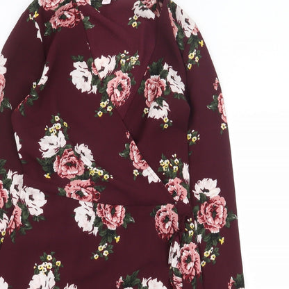Miss Selfridge Womens Red Floral Polyester A-Line Size 6 V-Neck Pullover