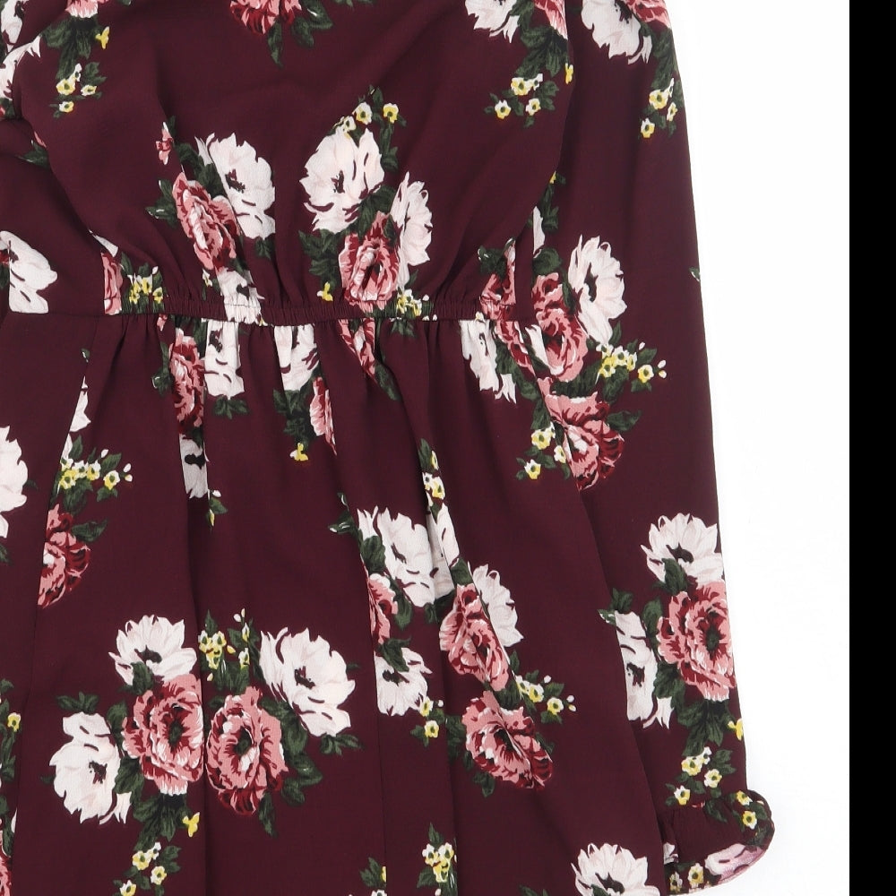 Miss Selfridge Womens Red Floral Polyester A-Line Size 6 V-Neck Pullover