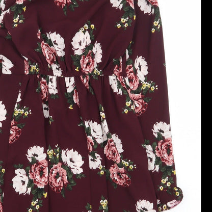 Miss Selfridge Womens Red Floral Polyester A-Line Size 6 V-Neck Pullover
