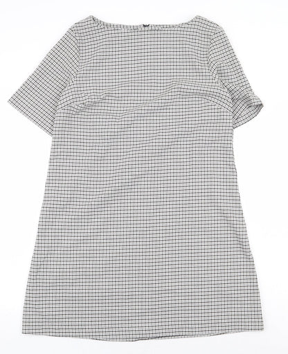 Avenue Womens Grey Geometric Polyester Sheath Size 12 Boat Neck Zip