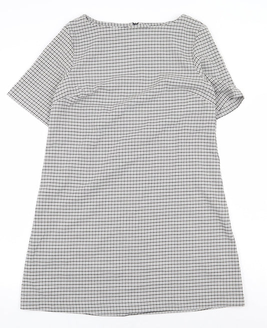 Avenue Womens Grey Geometric Polyester Sheath Size 12 Boat Neck Zip