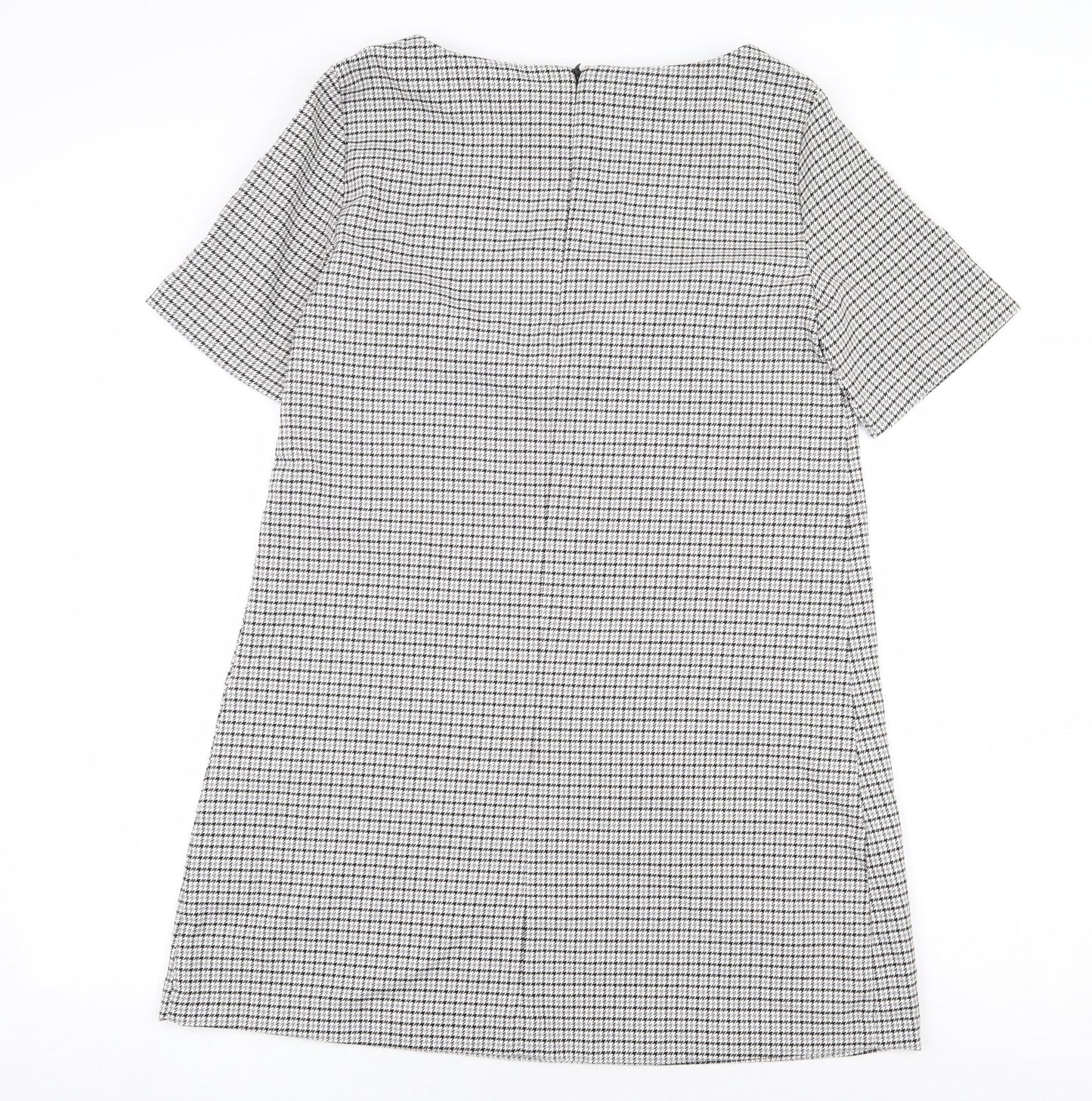 Avenue Womens Grey Geometric Polyester Sheath Size 12 Boat Neck Zip