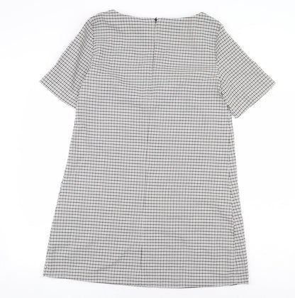 Avenue Womens Grey Geometric Polyester Sheath Size 12 Boat Neck Zip