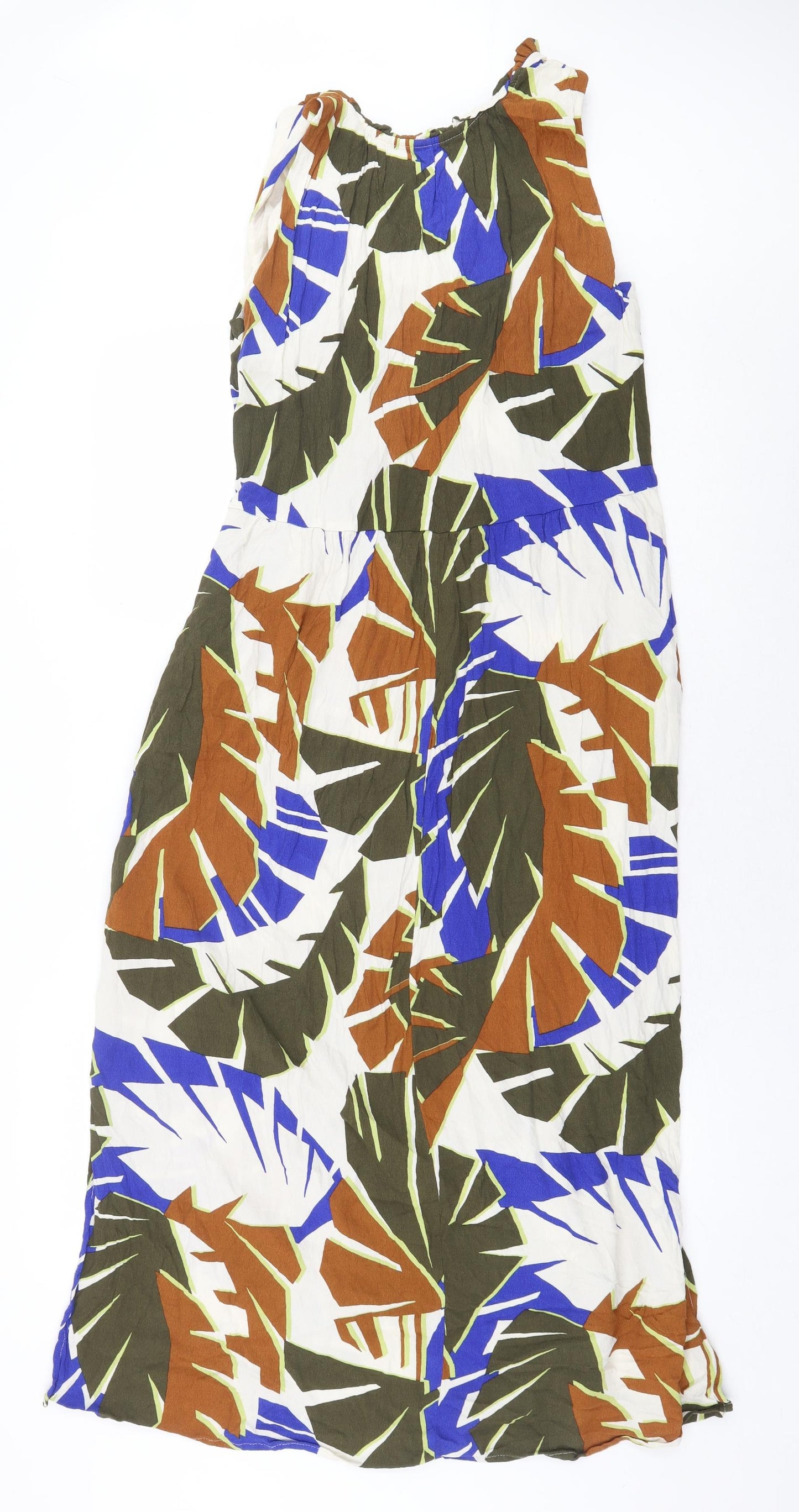 TOM TAILOR Womens Multicoloured Geometric Viscose Maxi Size 10 V-Neck Pullover