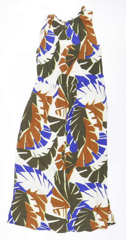 TOM TAILOR Womens Multicoloured Geometric Viscose Maxi Size 10 V-Neck Pullover