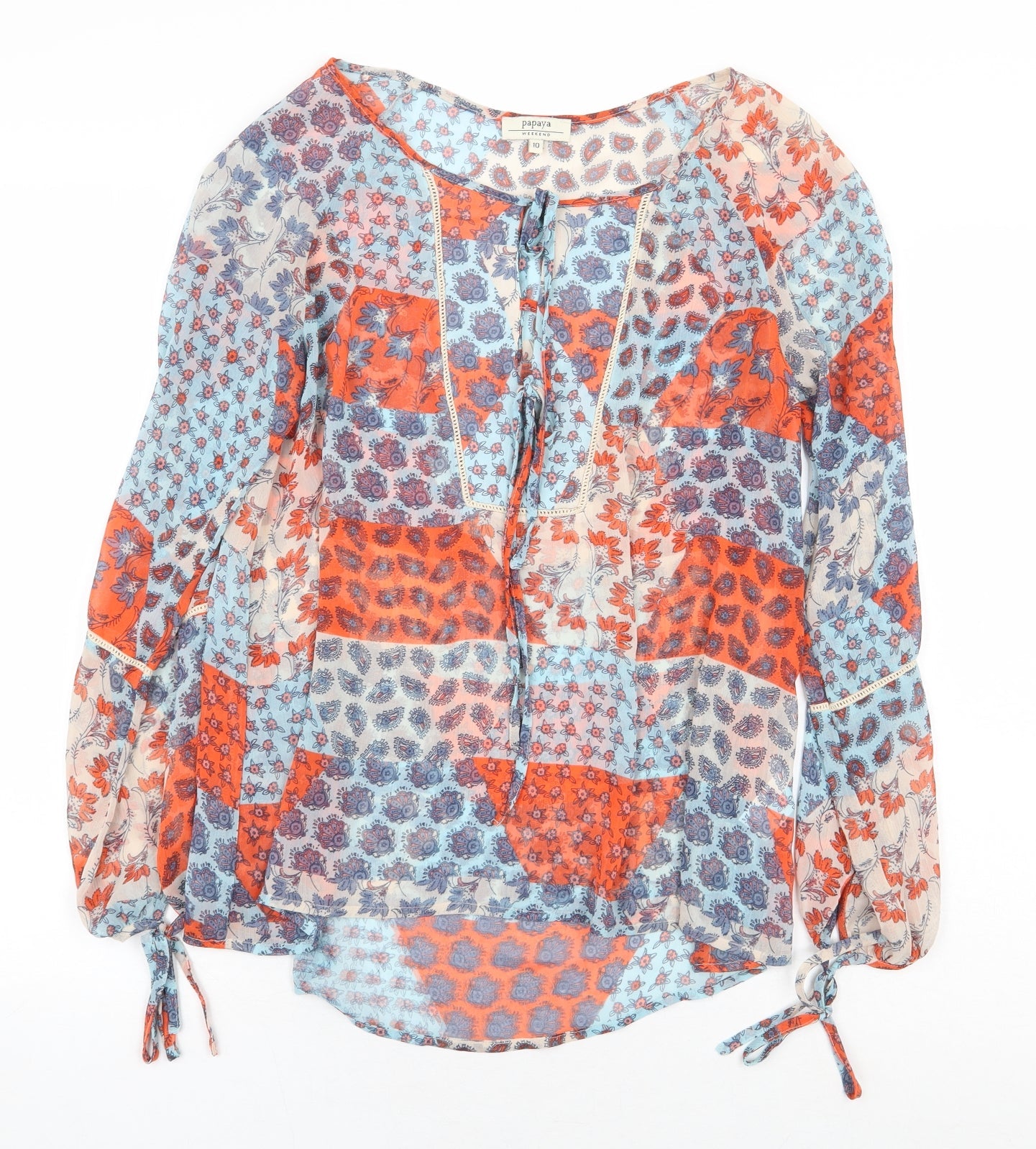 Papaya Womens Multicoloured Geometric Polyester Basic Blouse Size 10 Boat Neck