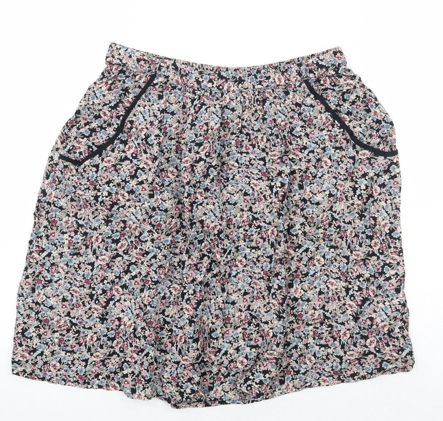 Marks and Spencer Womens Black Floral Viscose A-Line Skirt Size 8