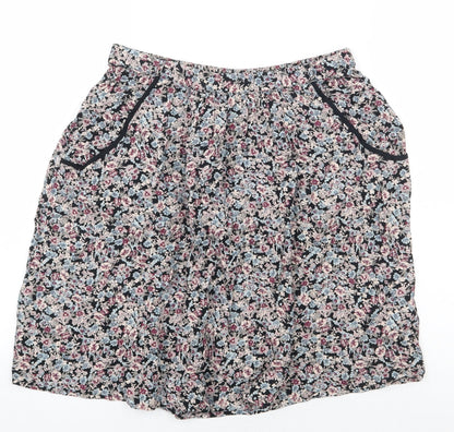 Marks and Spencer Womens Black Floral Viscose A-Line Skirt Size 8