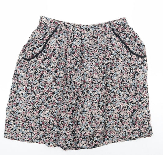 Marks and Spencer Womens Black Floral Viscose A-Line Skirt Size 8
