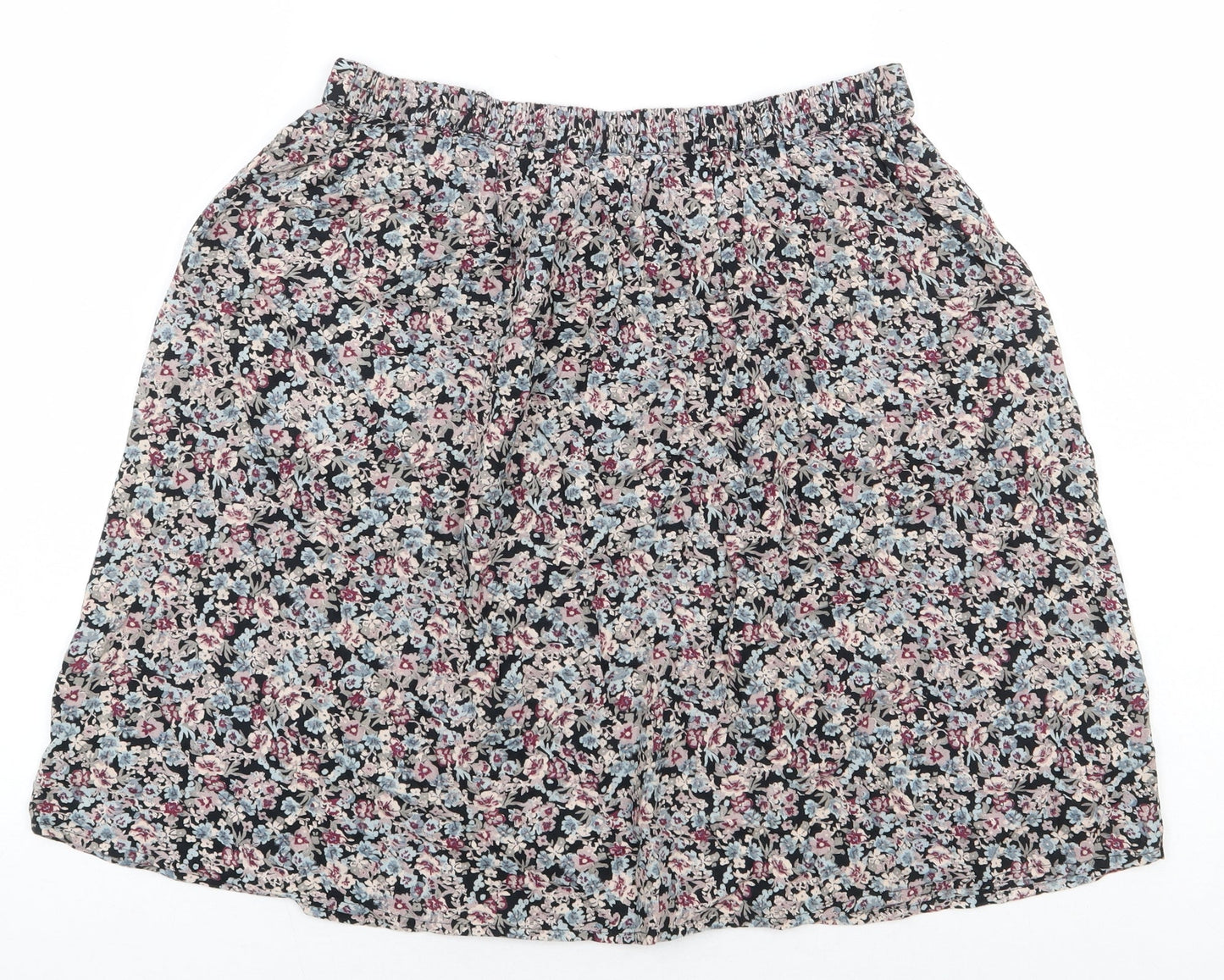 Marks and Spencer Womens Black Floral Viscose A-Line Skirt Size 8