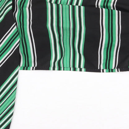 New Look Womens Green Striped Polyester Cropped Blouse Size 8 V-Neck