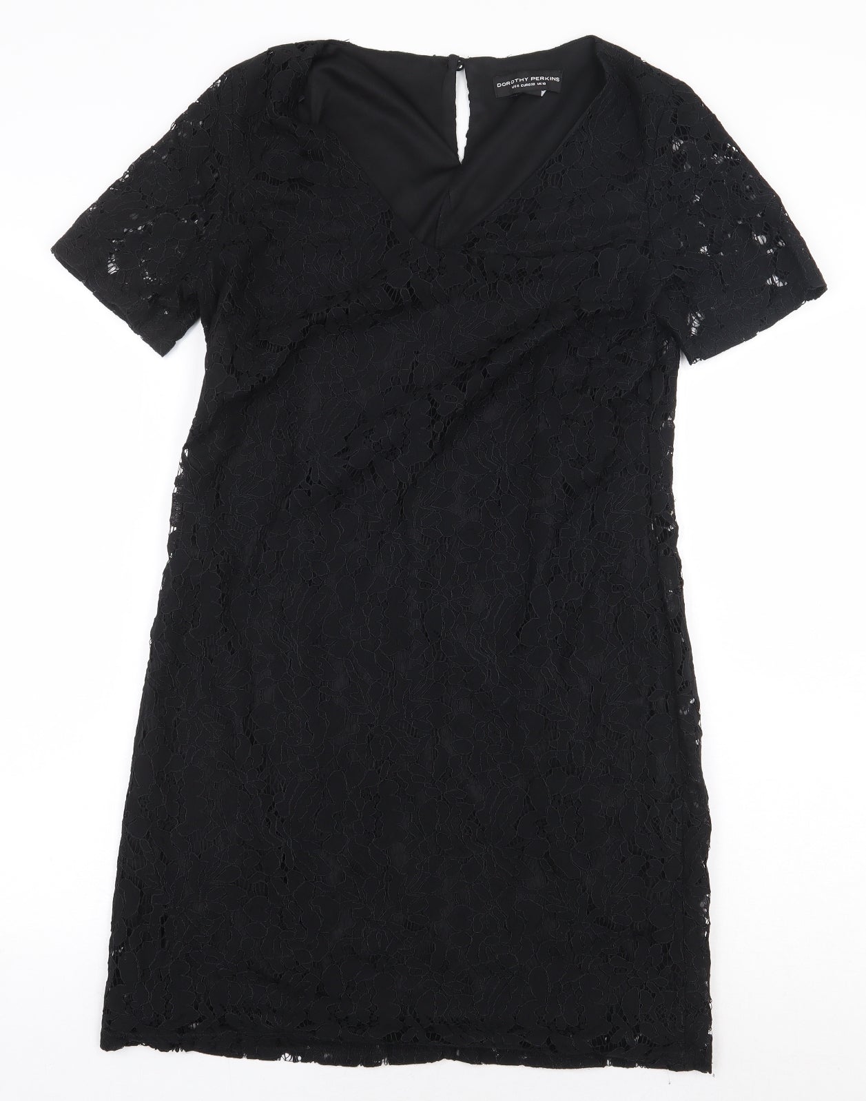 Dorothy Perkins Womens Black Floral Nylon Sheath Size 10 V-Neck Button