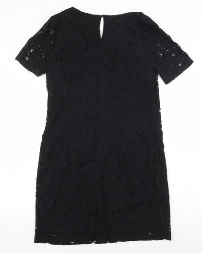 Dorothy Perkins Womens Black Floral Nylon Sheath Size 10 V-Neck Button