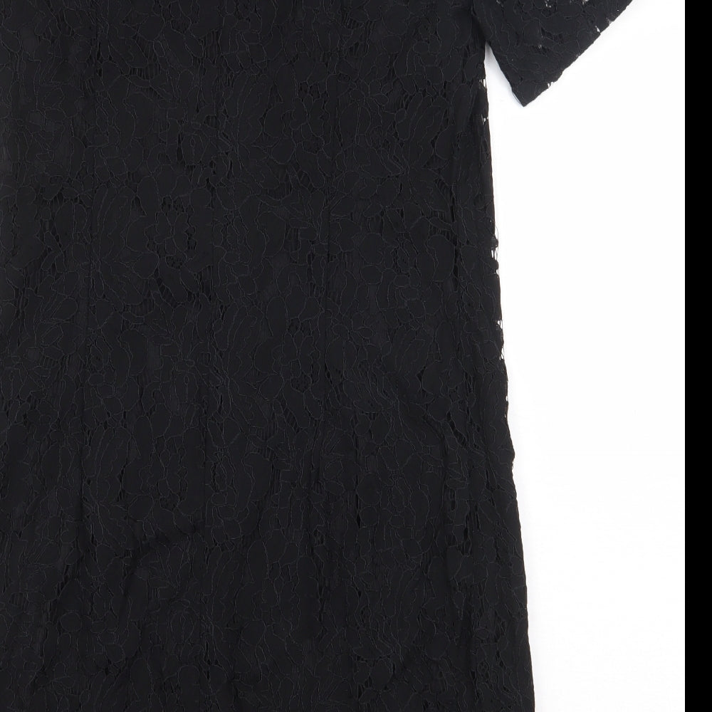 Dorothy Perkins Womens Black Floral Nylon Sheath Size 10 V-Neck Button