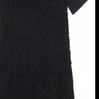 Dorothy Perkins Womens Black Floral Nylon Sheath Size 10 V-Neck Button