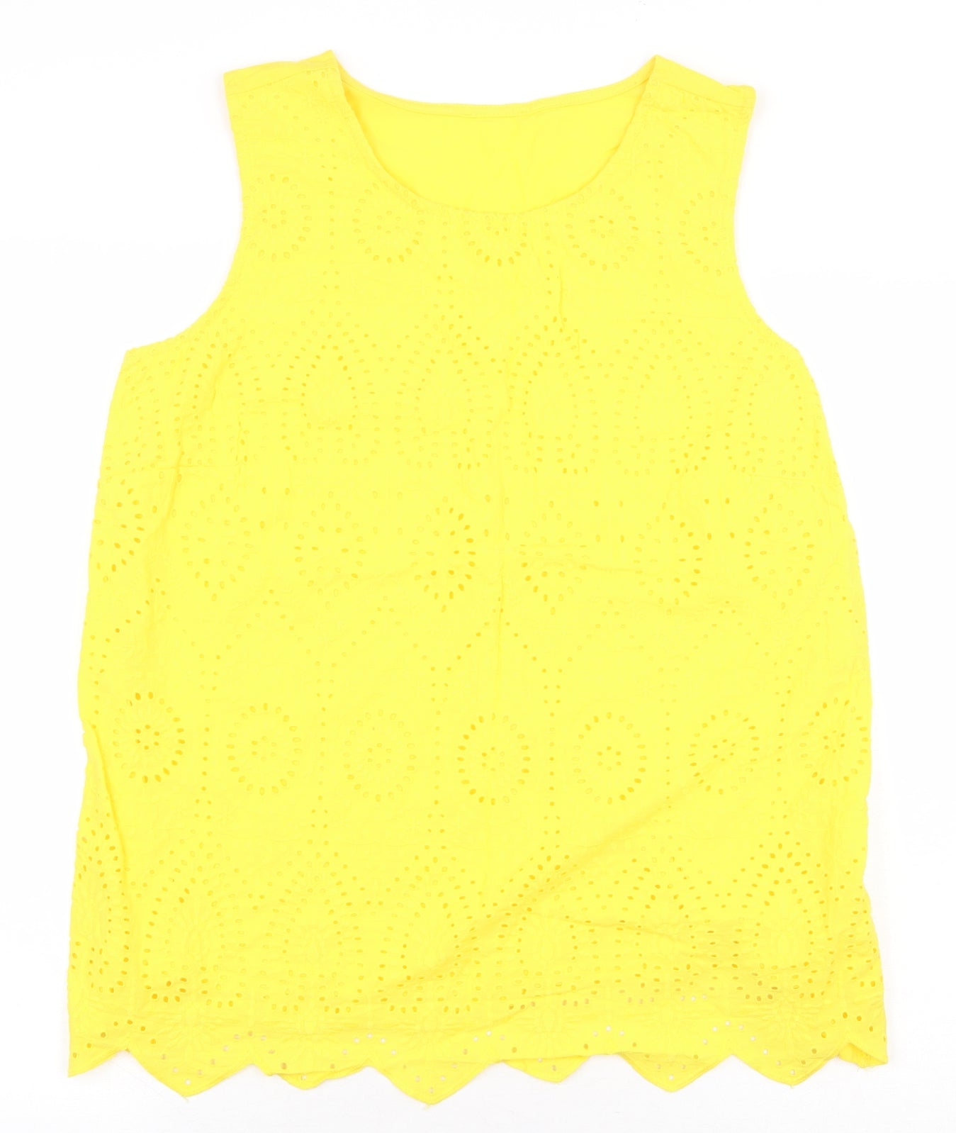 Matalan Womens Yellow Floral 100% Cotton Basic Tank Size 14 Boat Neck