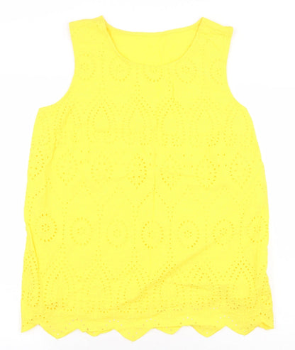 Matalan Womens Yellow Floral 100% Cotton Basic Tank Size 14 Boat Neck