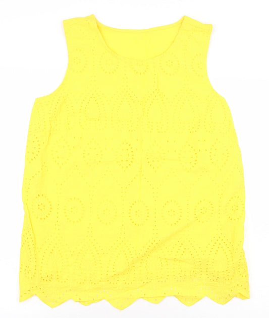 Matalan Womens Yellow Floral 100% Cotton Basic Tank Size 14 Boat Neck
