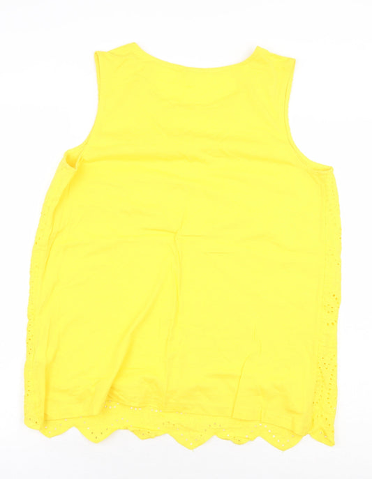 Matalan Womens Yellow Floral 100% Cotton Basic Tank Size 14 Boat Neck