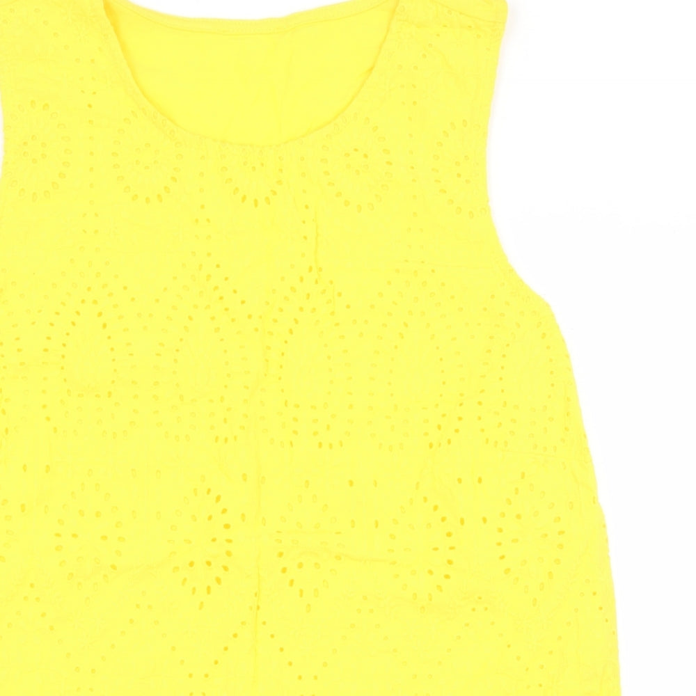 Matalan Womens Yellow Floral 100% Cotton Basic Tank Size 14 Boat Neck