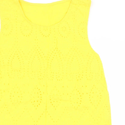 Matalan Womens Yellow Floral 100% Cotton Basic Tank Size 14 Boat Neck