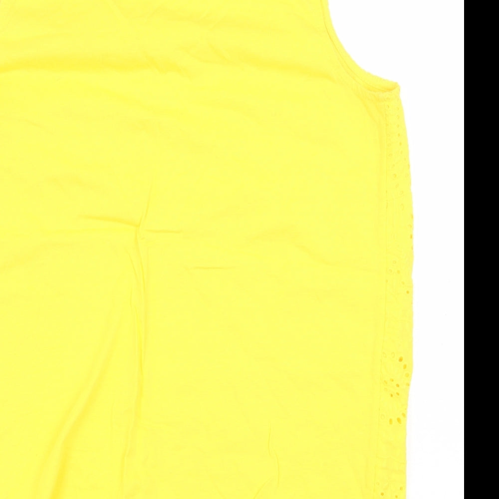 Matalan Womens Yellow Floral 100% Cotton Basic Tank Size 14 Boat Neck
