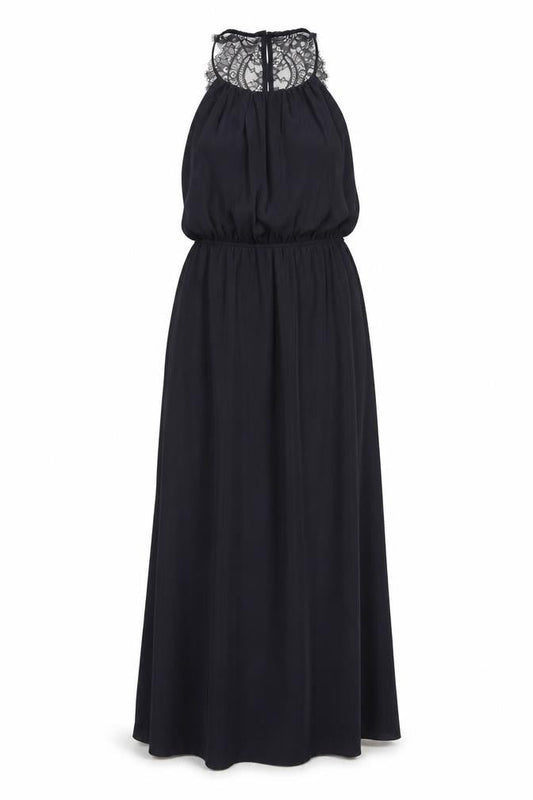 H&M Womens Black Polyester Ball Gown Size 12 Boat Neck Button