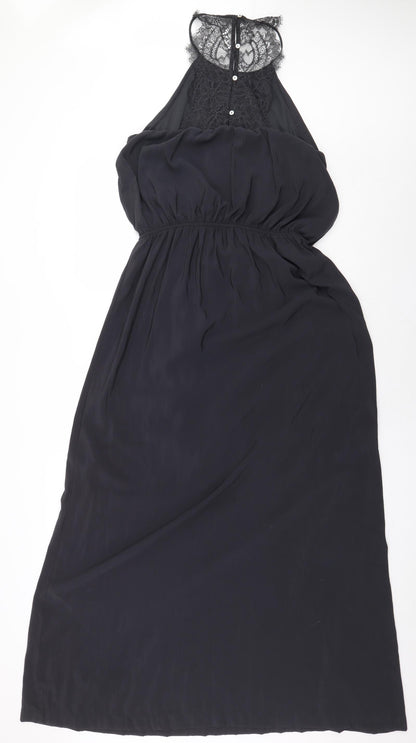 H&M Womens Black Polyester Ball Gown Size 12 Boat Neck Button