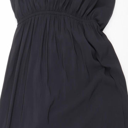H&M Womens Black Polyester Ball Gown Size 12 Boat Neck Button