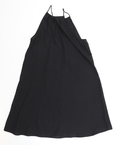 Boohoo Womens Black Polyester Slip Dress Size 10 Mock Neck Button