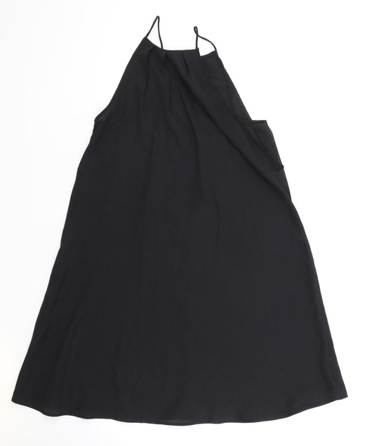 Boohoo Womens Black Polyester Slip Dress Size 10 Mock Neck Button
