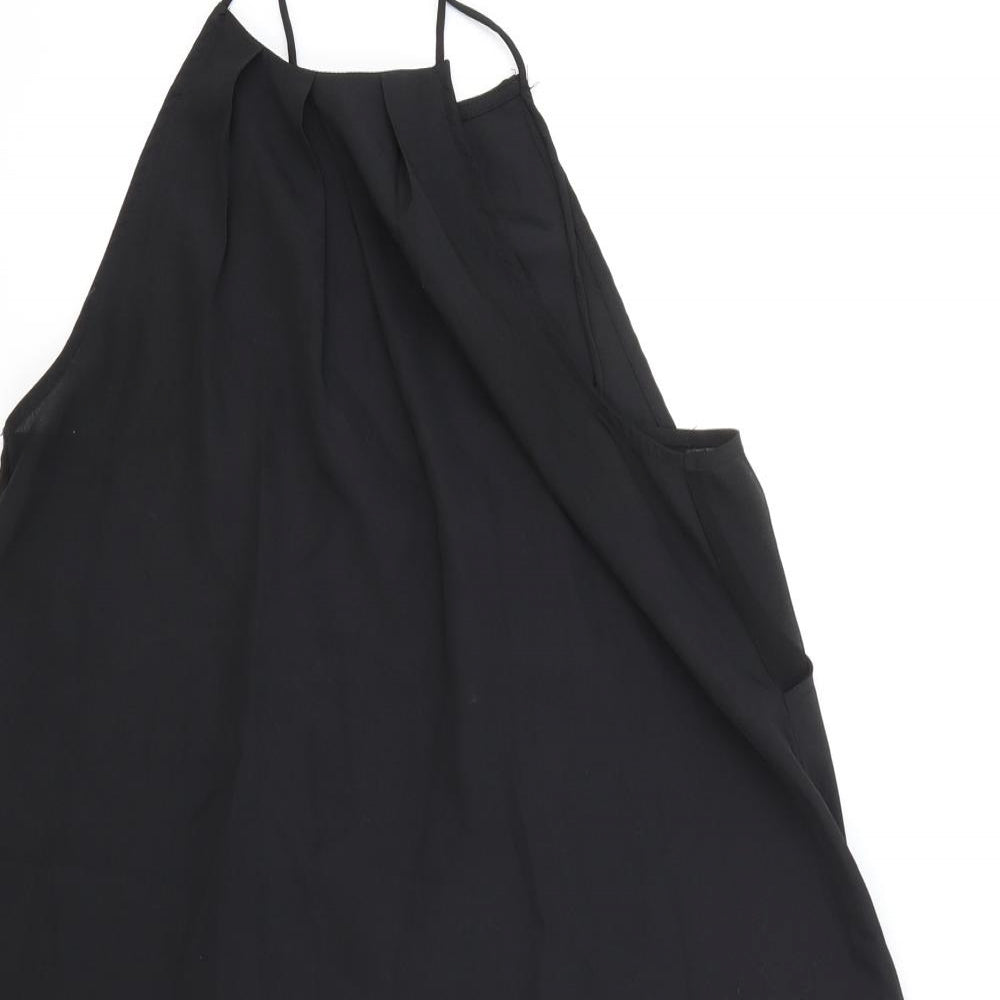 Boohoo Womens Black Polyester Slip Dress Size 10 Mock Neck Button