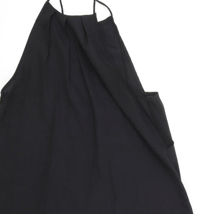 Boohoo Womens Black Polyester Slip Dress Size 10 Mock Neck Button