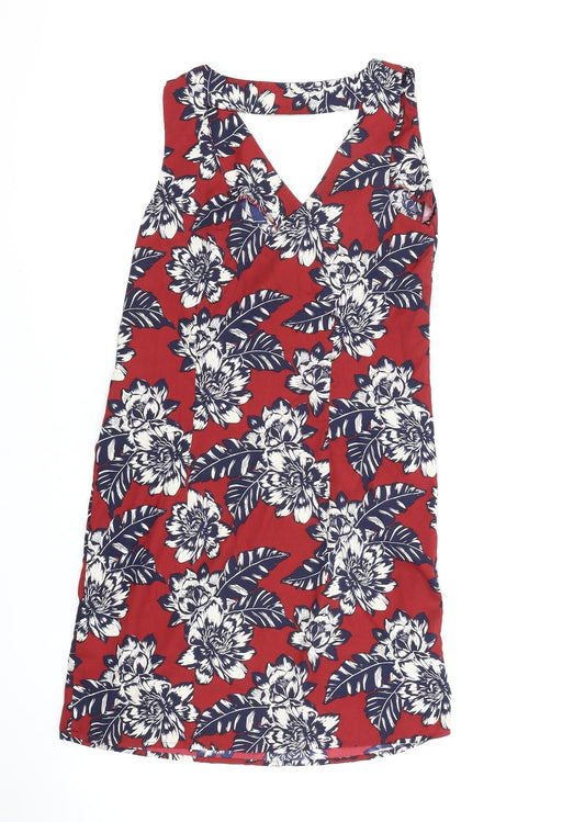 New Look Womens Red Floral Polyester Tank Dress Size 8 V-Neck Pullover