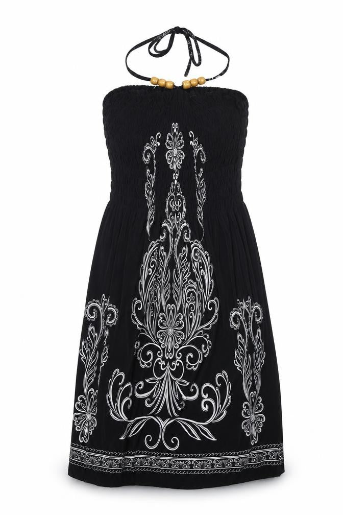 Preworn Womens Black Geometric Cotton Fit & Flare One Size Halter Tie