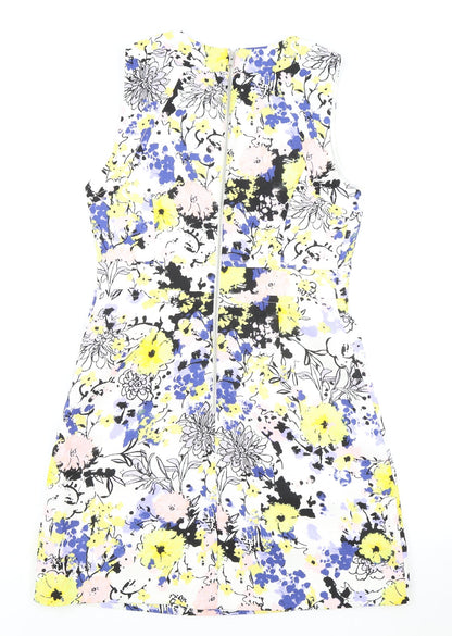 Warehouse Womens White Floral Polyester A-Line Size 10 Boat Neck Zip