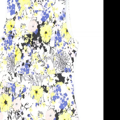 Warehouse Womens White Floral Polyester A-Line Size 10 Boat Neck Zip